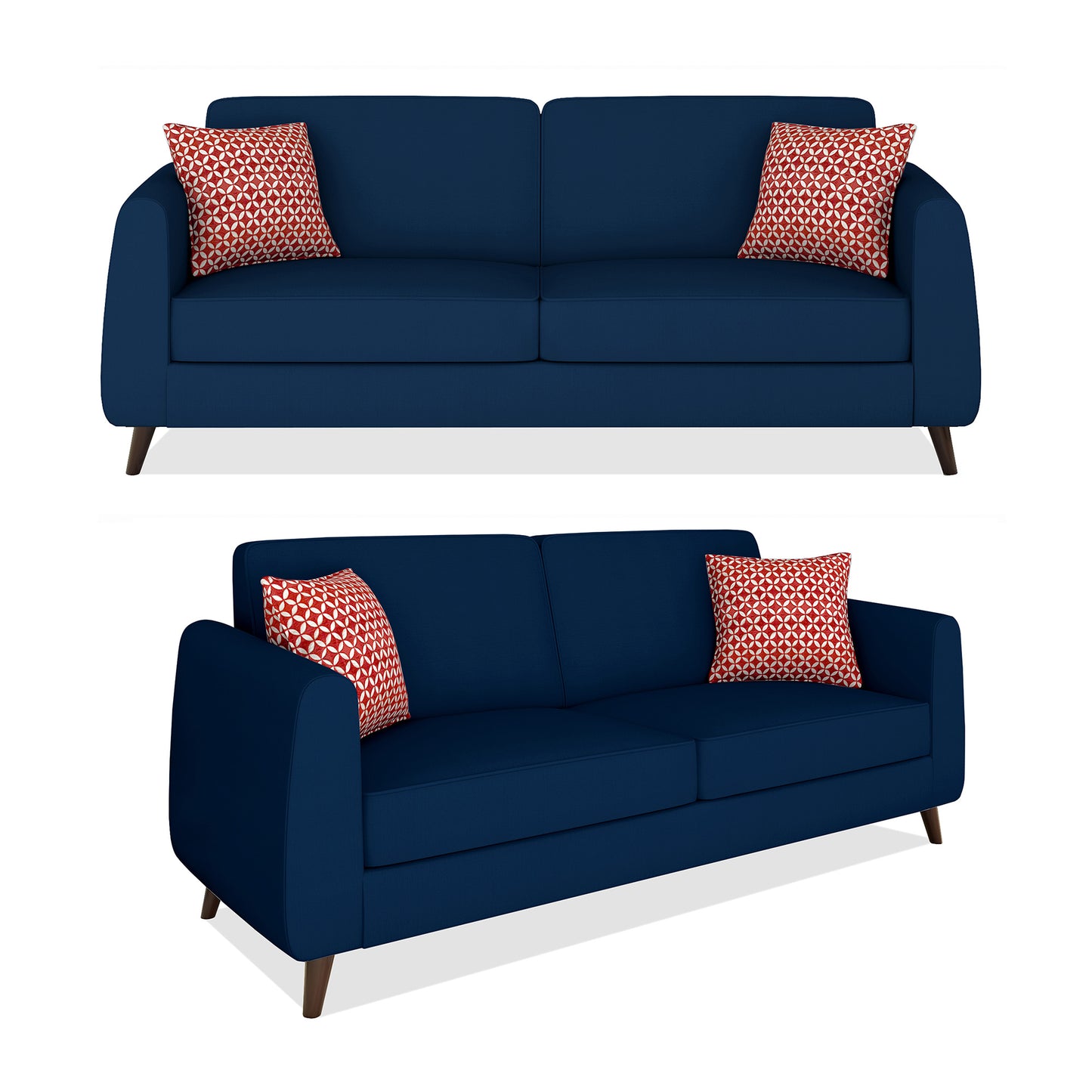 Adorn India Harlem 5 Seater 3+2 Fabric Sofa Set (Blue)