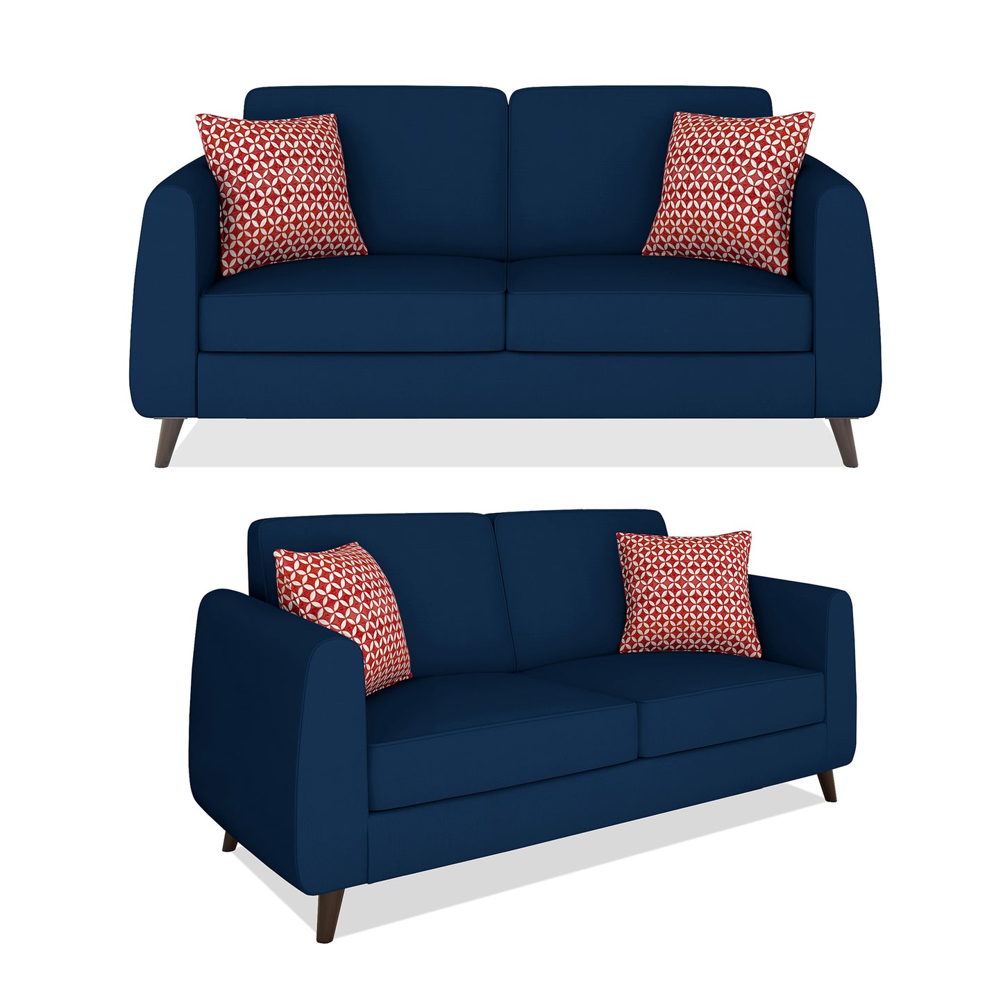 Adorn India Harlem 5 Seater 3+2 Fabric Sofa Set (Blue)