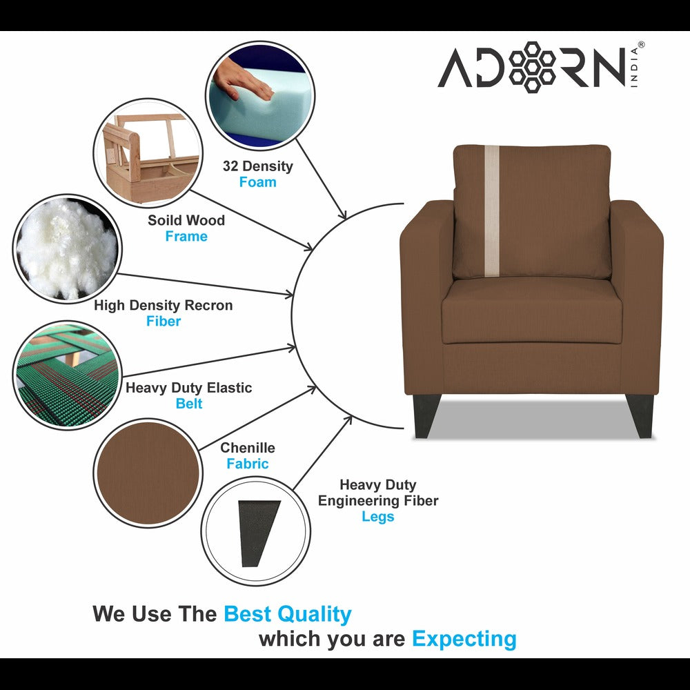 Adorn India Chandler Plus 1 Seater Sofa (Brown) (3 Year Warranty)