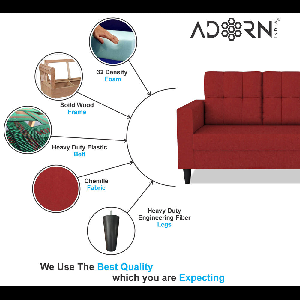 Adorn India Darcy 2 Seater Sofa (Red) (3 Year Warranty)