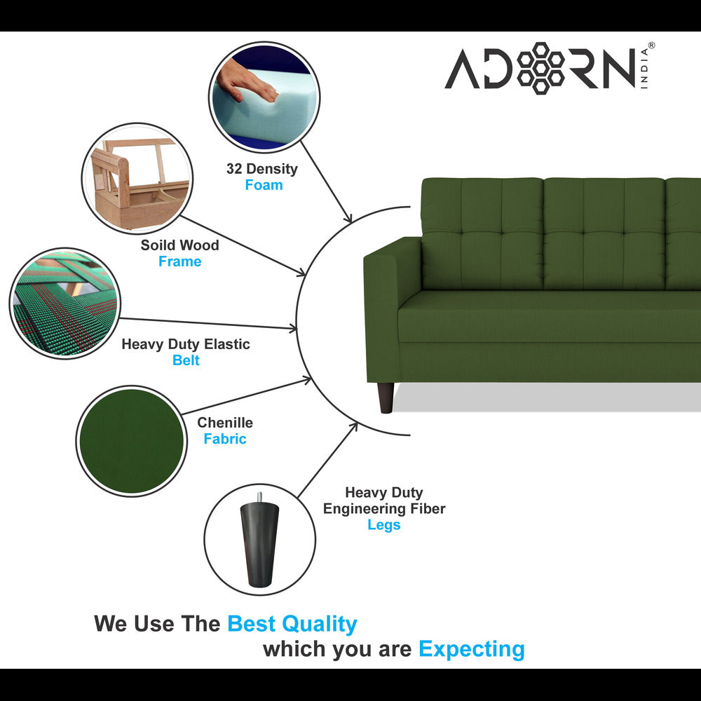 Adorn India Darcy 3 Seater Sofa (Green) (3 Year Warranty)