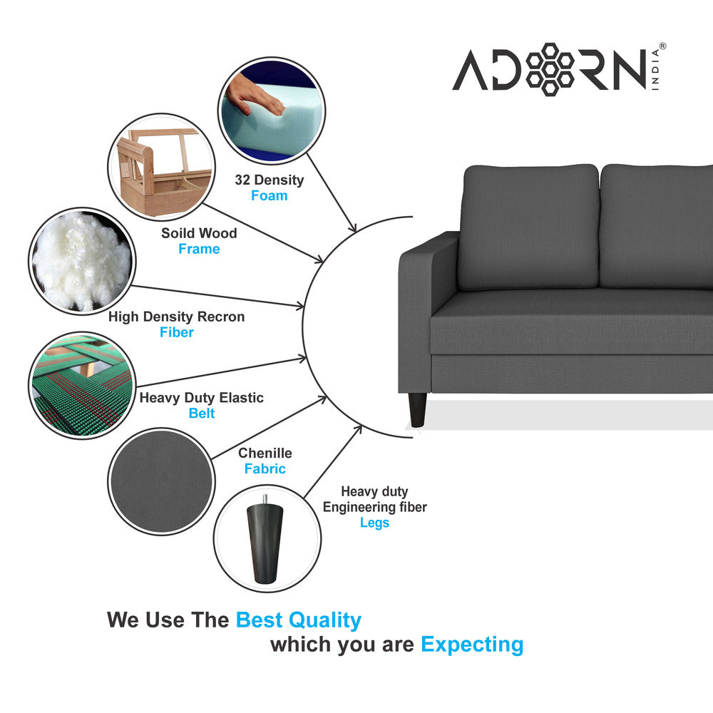 Adorn India Chandler Decent 2 Seater Sofa (Grey) (3 Year Warranty)