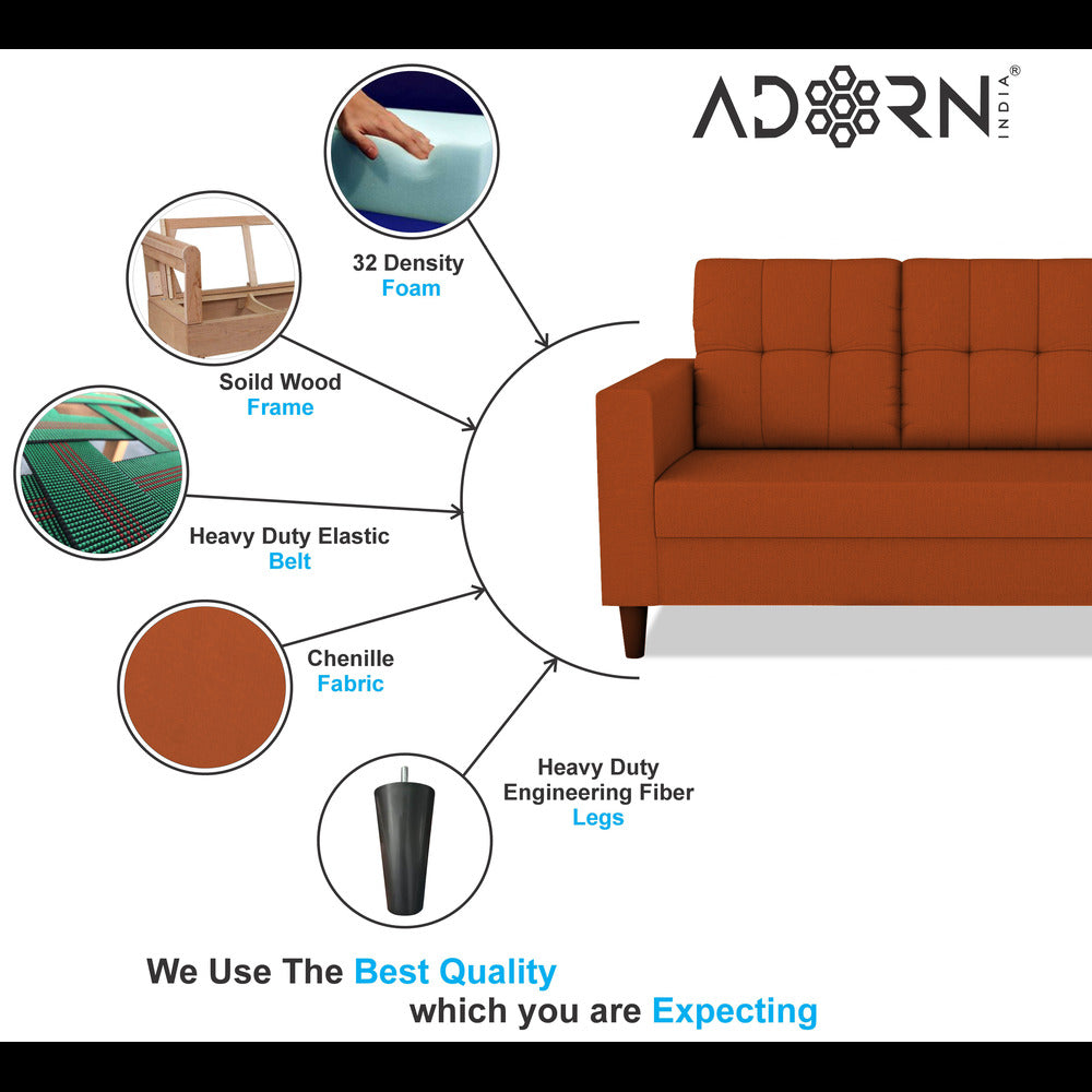 Adorn India Darcy 3 Seater Sofa (Rust) (3 Year Warranty)