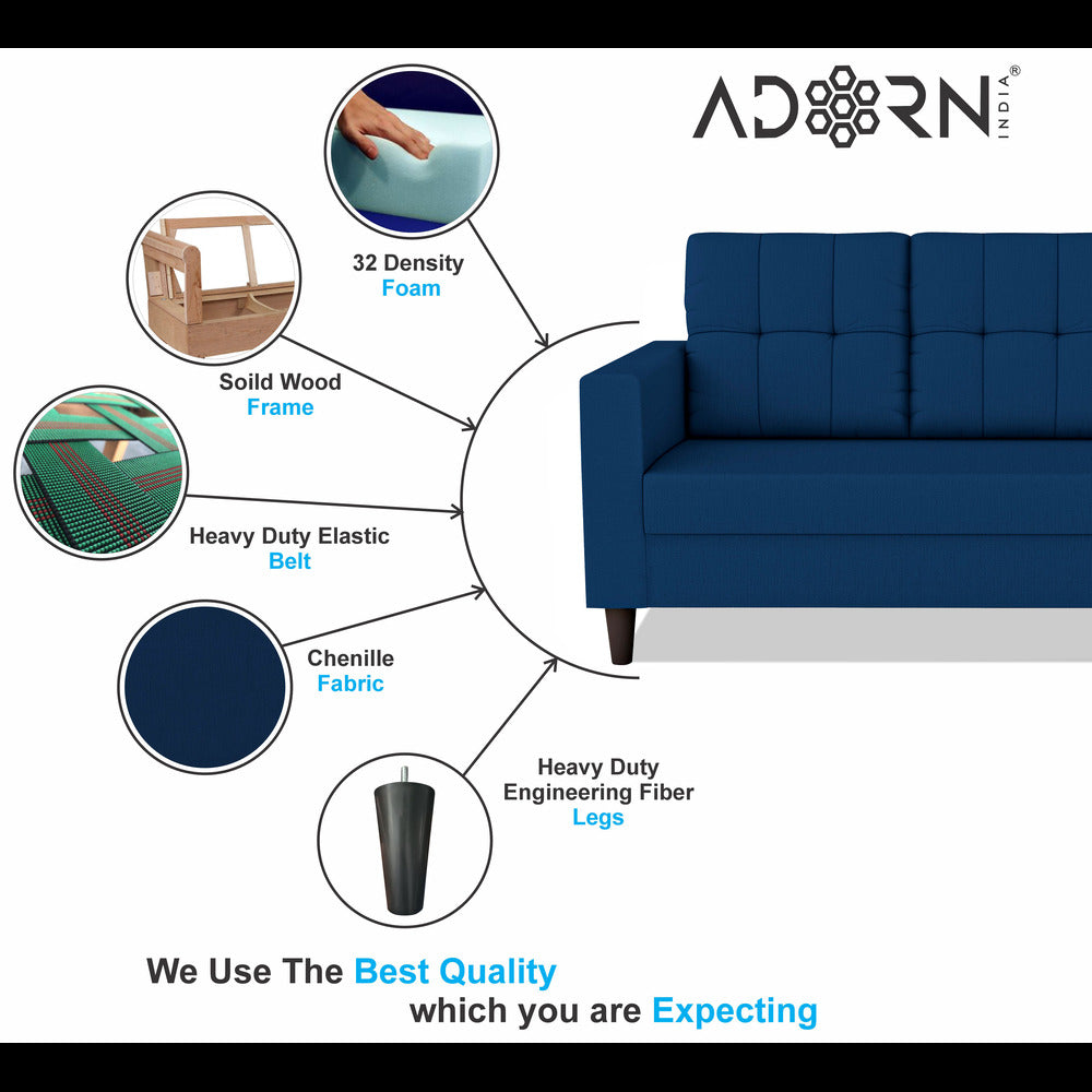Adorn India Darcy 2 Seater Sofa (Blue) (3 Year Warranty)