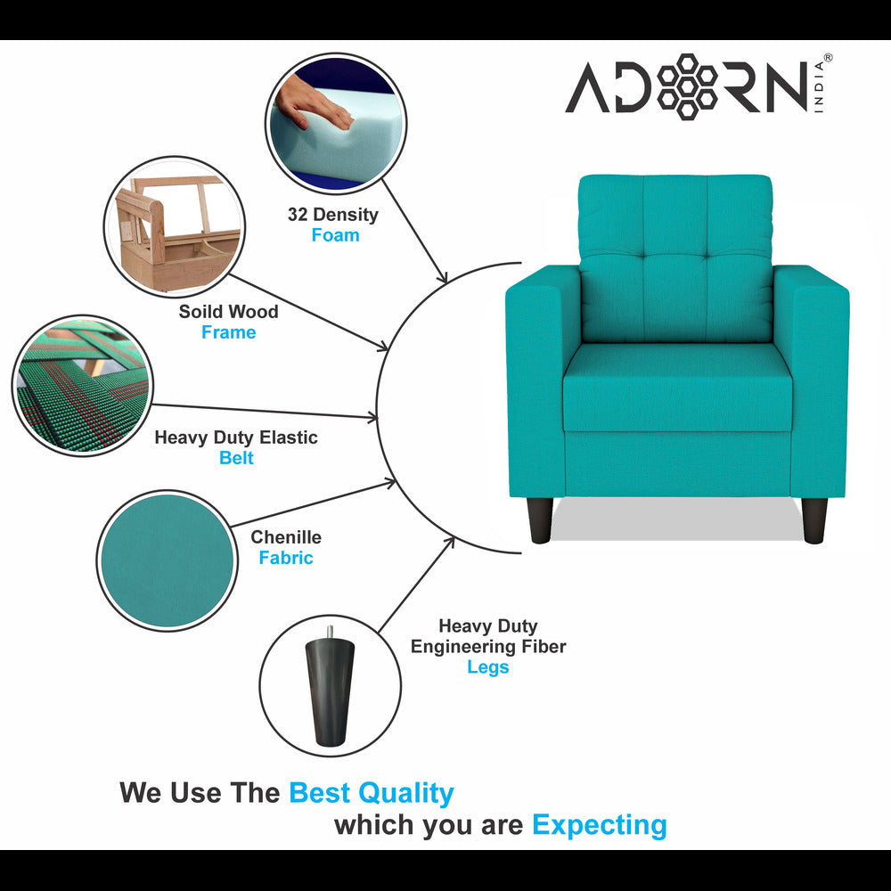 Adorn India Darcy 1 Seater Sofa (Aqua Blue) (3 Year Warranty)