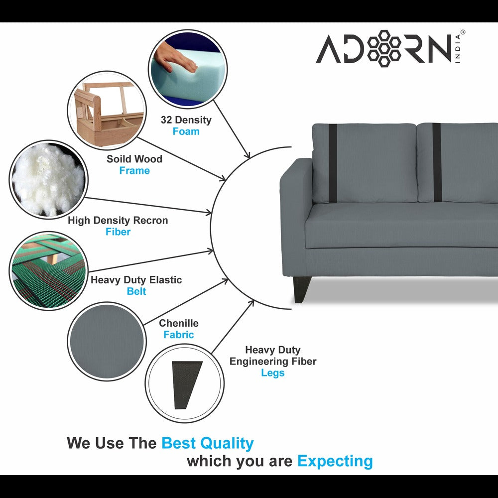 Adorn India Chandler Plus 3+2+1 6 Seater Sofa Set (Grey) (3 Year Warranty)