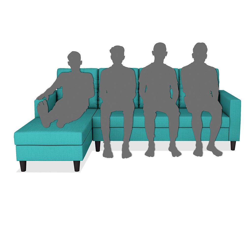 Adorn India Darcy L Shape 8 Seater Sofa Set with Center Table and 2 Ottoman Puffy (LHS) (Aqua Blue) (3 Year Warranty)