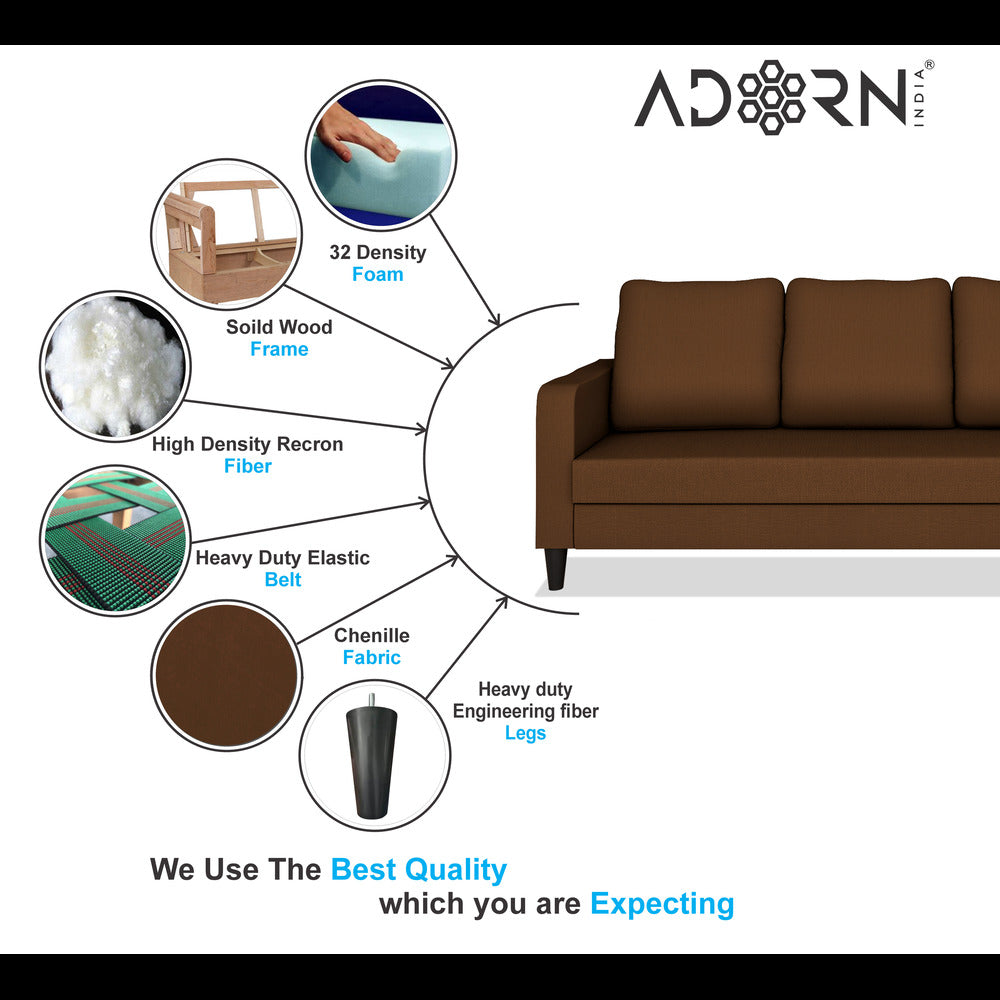 Adorn India Chandler Decent 3+2 5 Seater Sofa Set (Brown) (3 Year Warranty)
