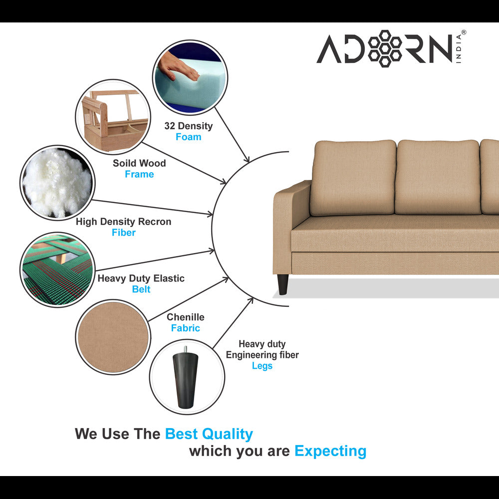 Adorn India Chandler Decent 3+2 5 Seater Sofa Set (Beige) (3 Year Warranty)