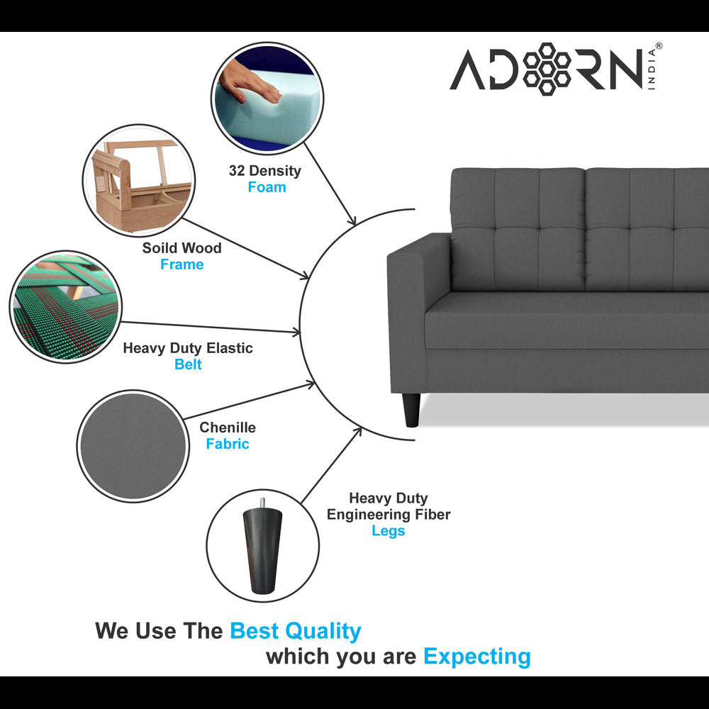 Adorn India Darcy 3+2 5 Seater Sofa Set (Grey) (3 Year Warranty)