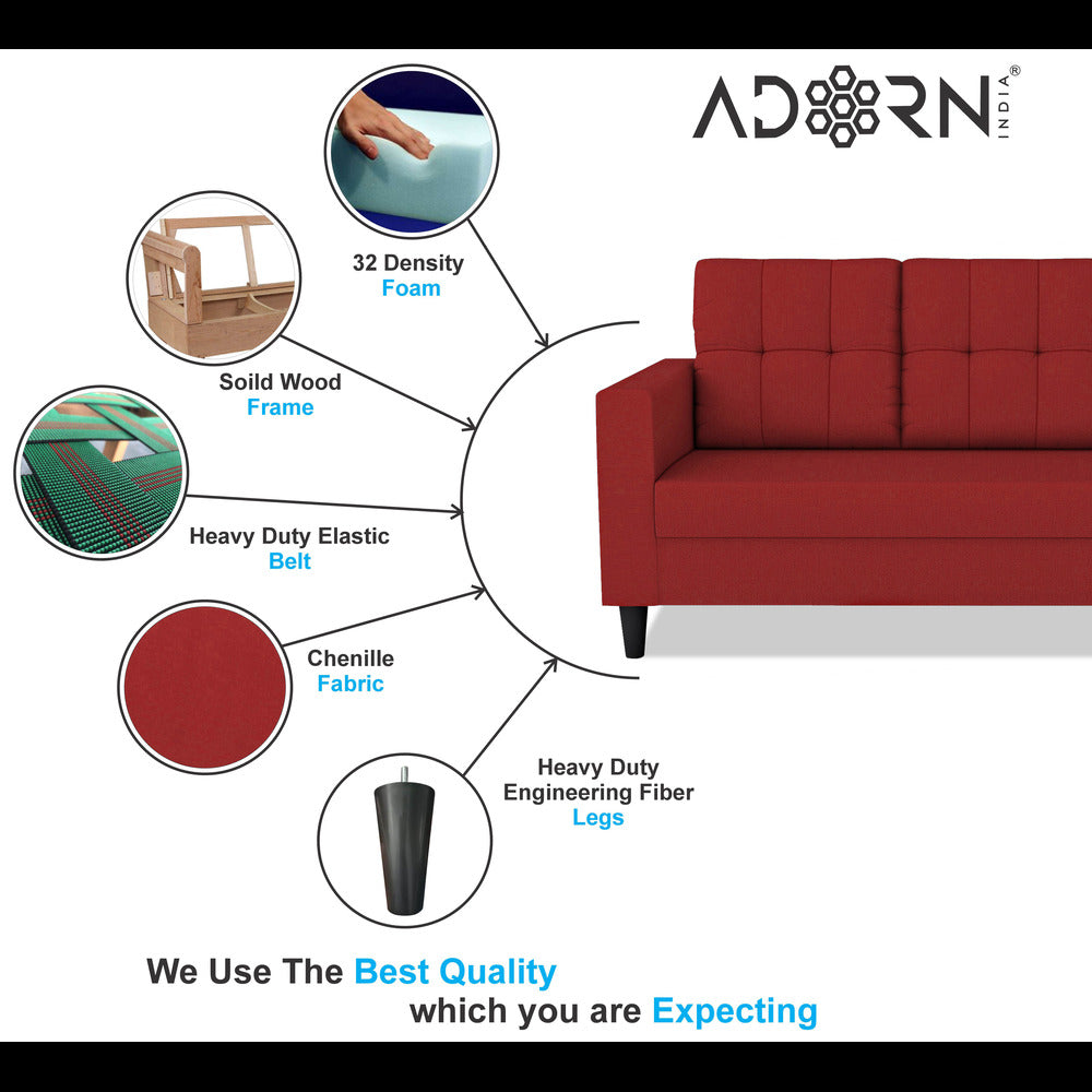 Adorn India Darcy 3+2 5 Seater Sofa Set (Red) (3 Year Warranty)