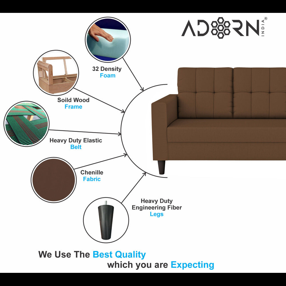 Adorn India Darcy 2 Seater Sofa (Brown) (3 Year Warranty)