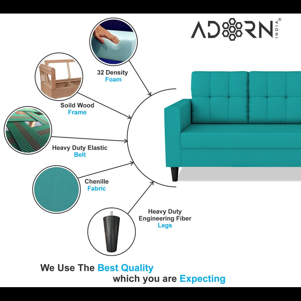 Adorn India Darcy 3+1+1 5 Seater Sofa Set (Aqua Blue) (3 Year Warranty)