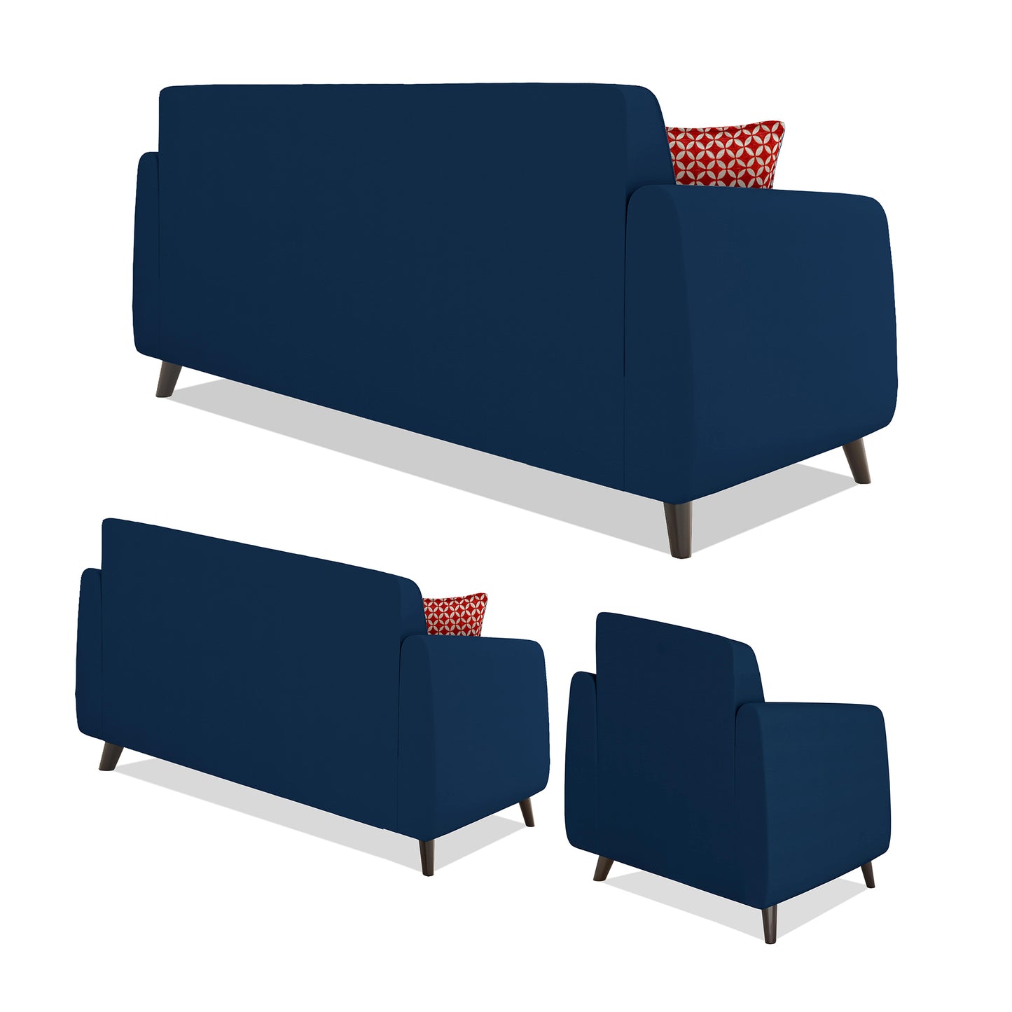 Adorn India Harlem 6 Seater 3+2+1 Fabric Sofa Set (Blue) (3 Year Warranty)