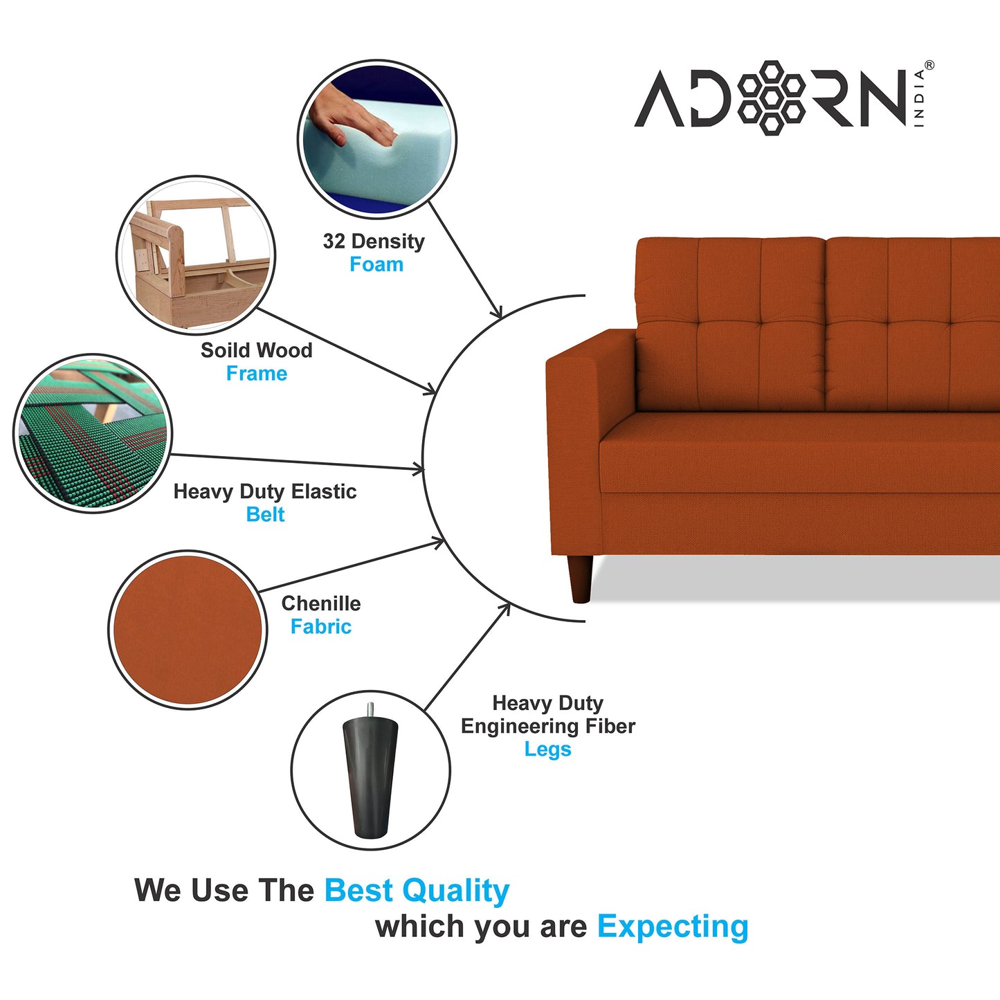 Adorn India Darcy 2 Seater Sofa (Beige) (3 Year Warranty)