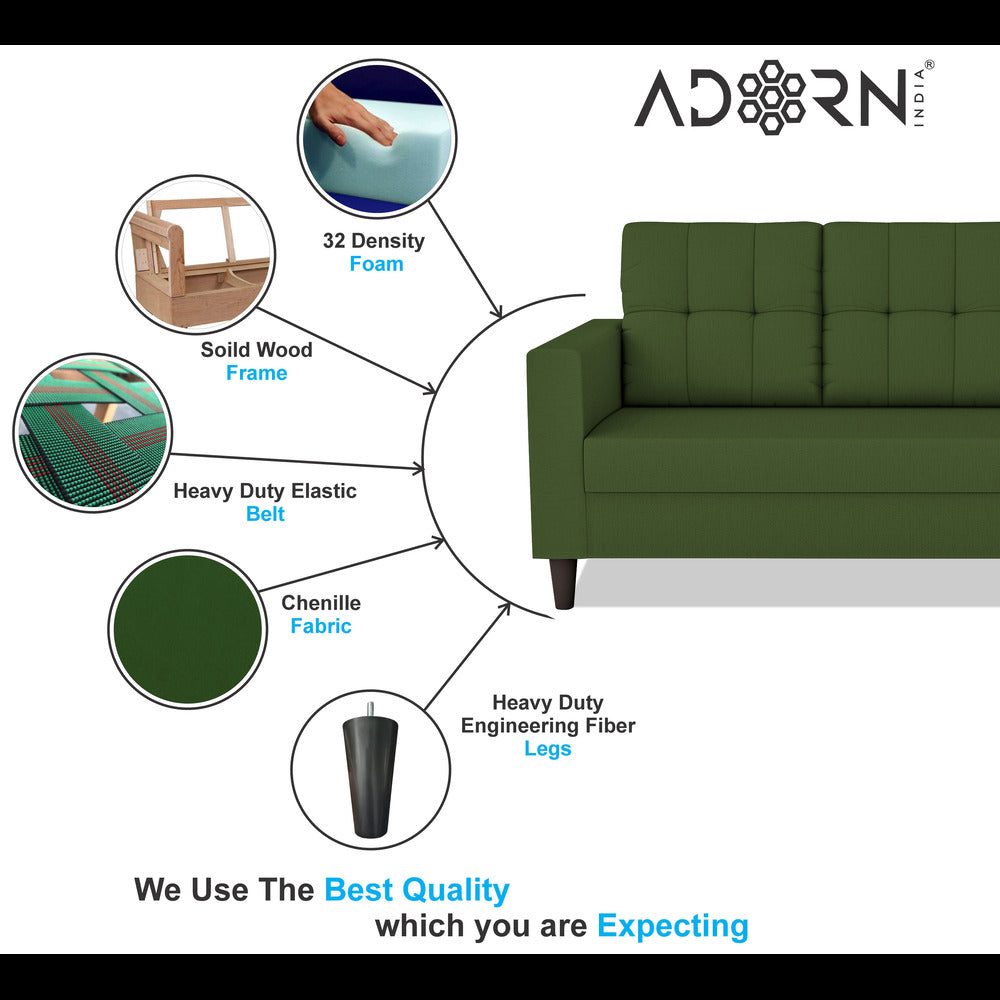 Adorn India Darcy 3+2 5 Seater Sofa Set (Green) (3 Year Warranty)