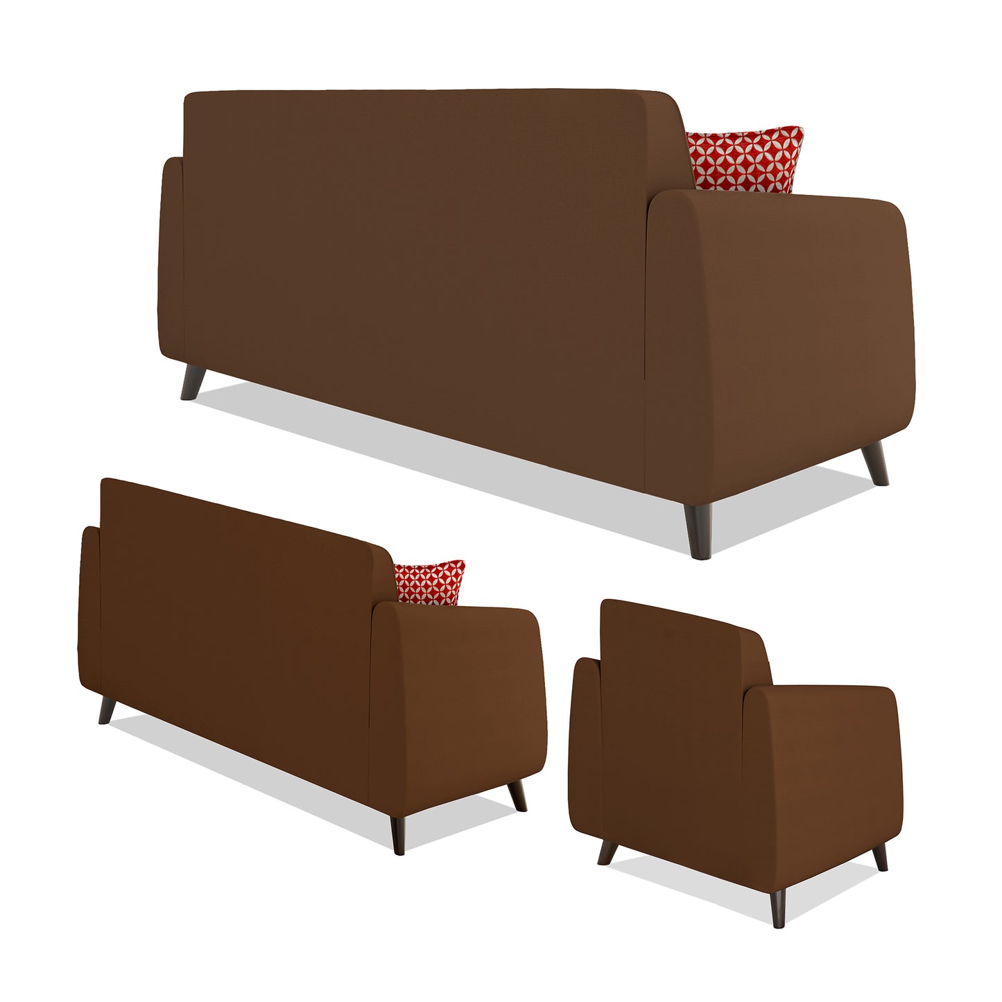 Adorn India Harlem 6 Seater 3+2+1 Fabric Sofa Set (Brown) (3 Year Warranty)
