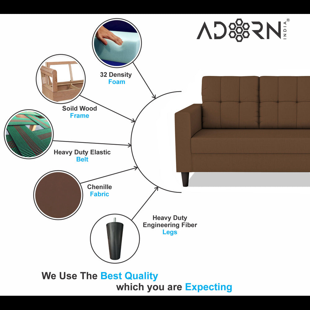 Adorn India Darcy 3+2 5 Seater Sofa Set (Brown) (3 Year Warranty)