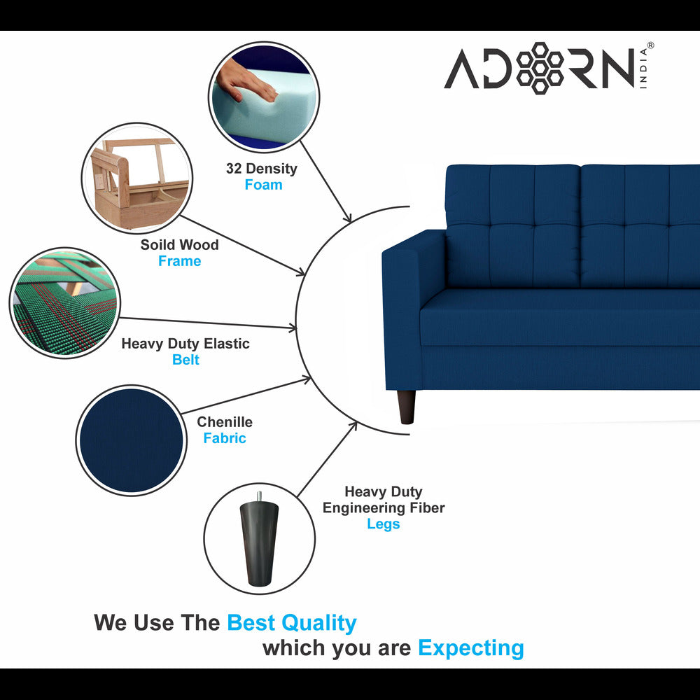 Adorn India Darcy 3+2 5 Seater Sofa Set (Blue) (3 Year Warranty)
