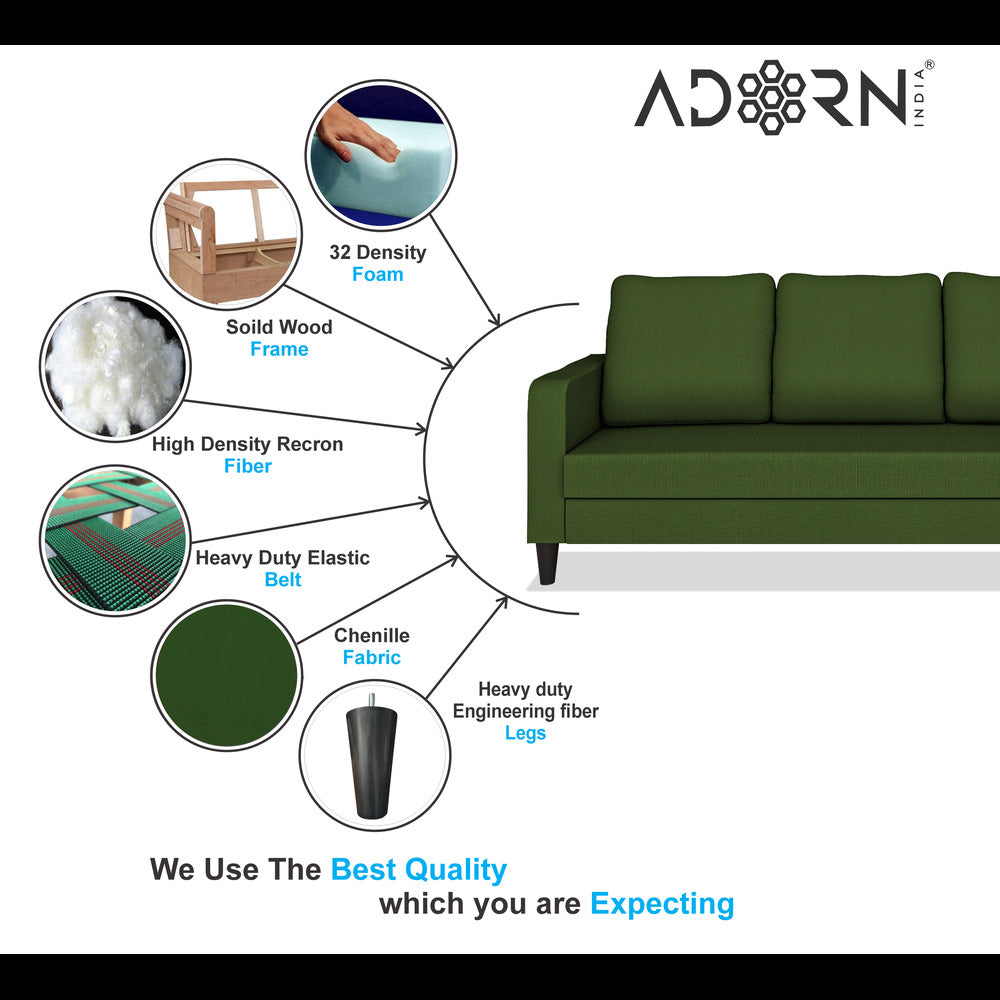 Adorn India Chandler Decent 3+2+1 6 Seater Sofa Set (Green) (3 Year Warranty)