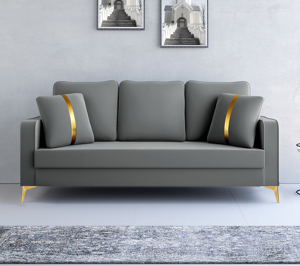 Adorn India Premium Chandler Years Warranty Seater Sofa Velvet Suede Fabric Grey