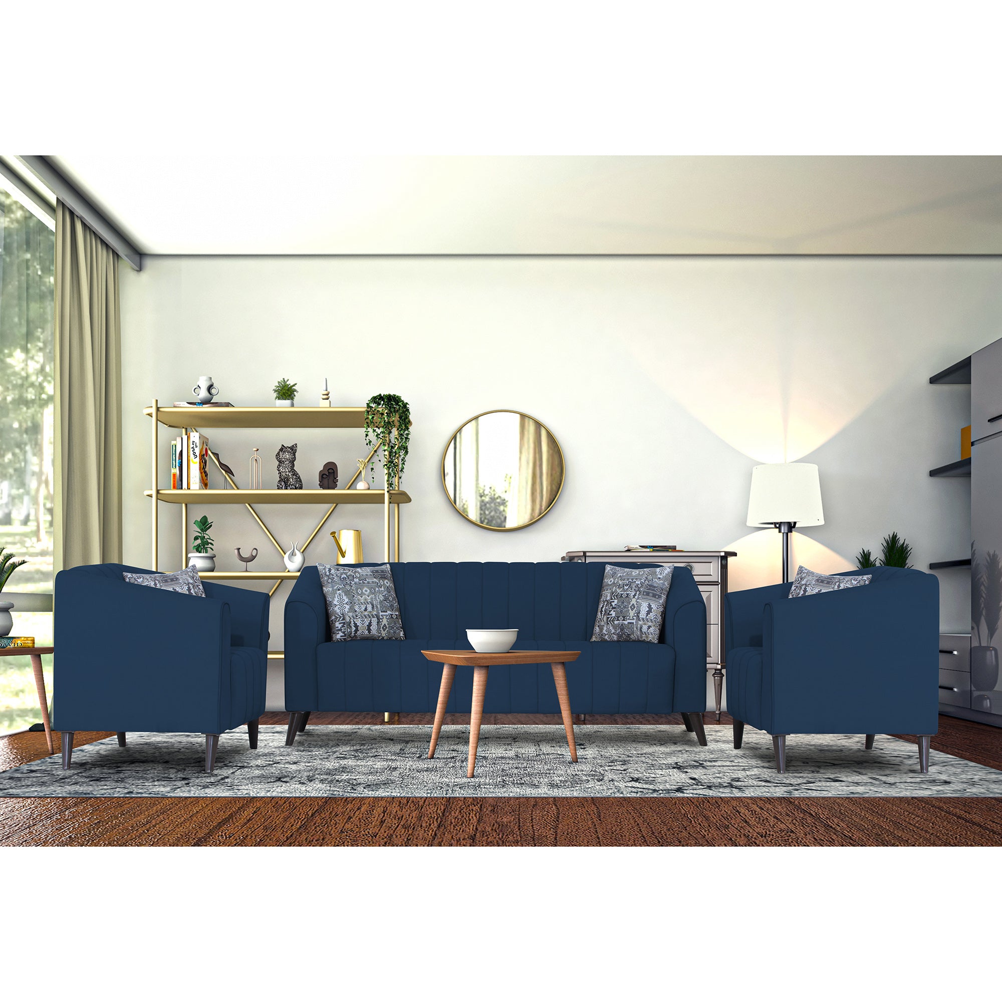 Adorn India Premium Laurel 3+1+1 5 Seater Sofa Set (Blue) (3 Year Warr