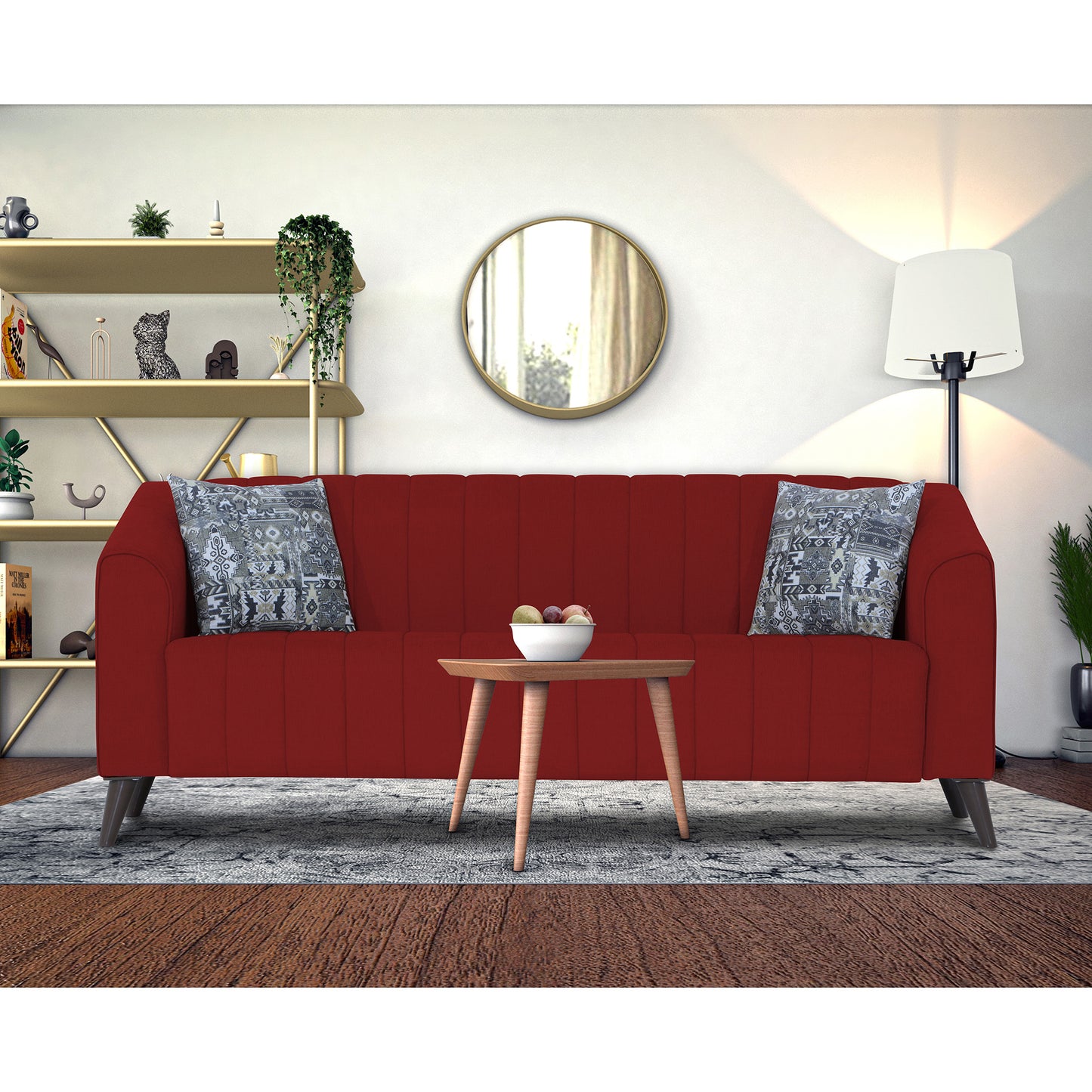 Adorn India Premium Laurel 3 Seater Sofa (Red)