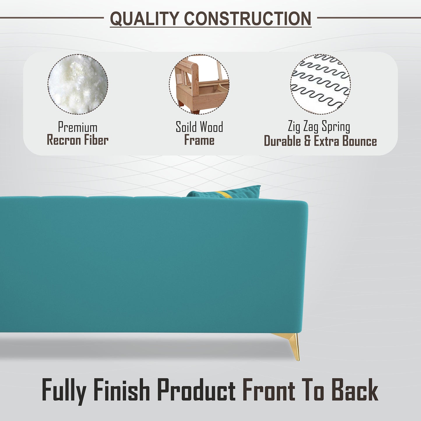 Adorn India Premium Mystic - 3 Years Warranty - L Shape 4 Seater Sofa Set Velvet Suede Fabric - Aqua Blue