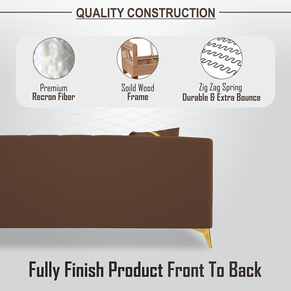 Adorn India Premium Mystic - 3 Years Warranty - 3+2+1 Sofa Set Velvet Suede Fabric - Brown