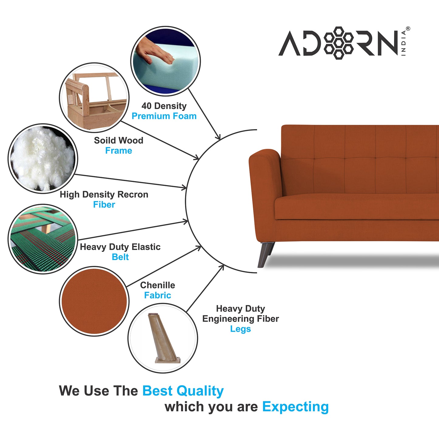 Adorn India Dannis 3 Seater Sofa