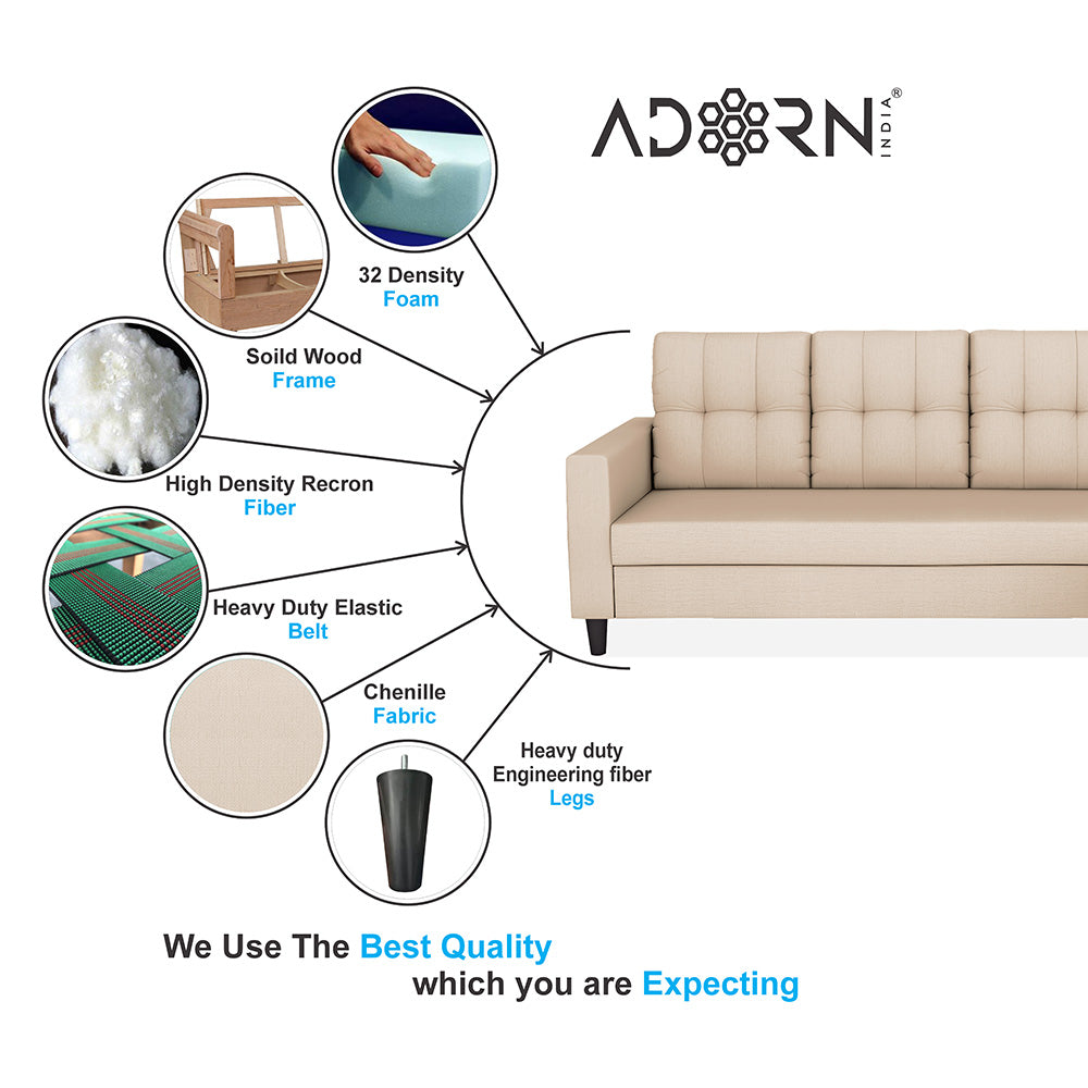 Adorn India Darcy L Shape 6 Seater Sofa Set (RHS) (Beige) (3 Year Warranty)