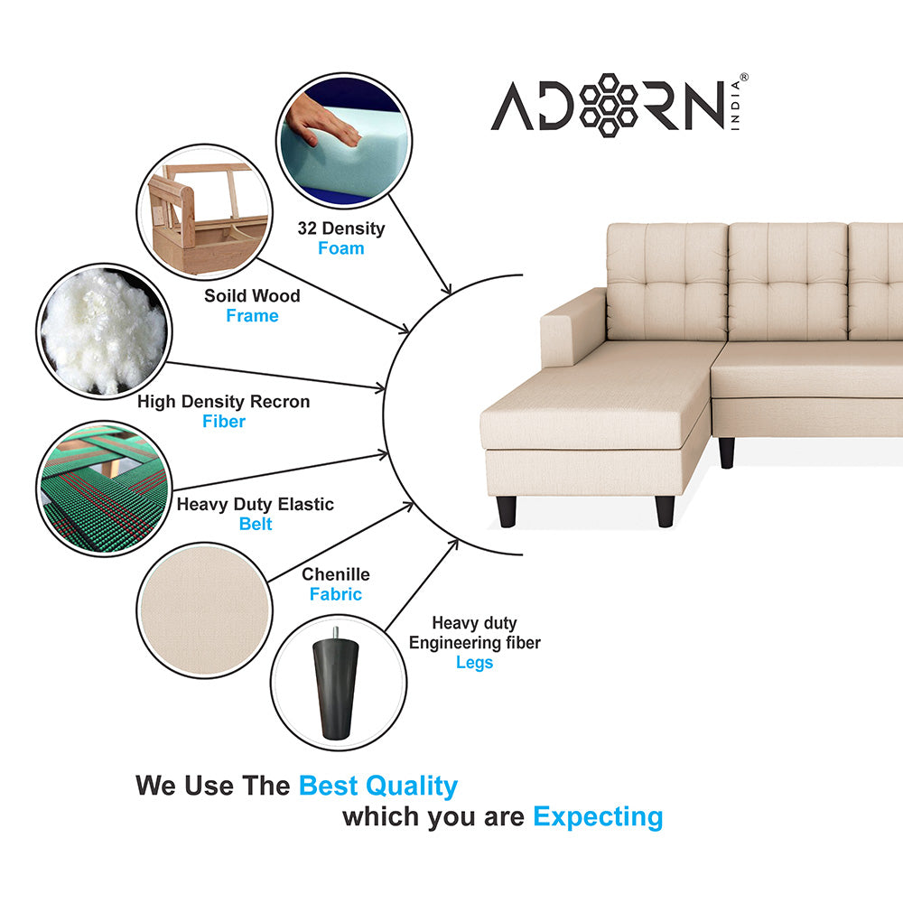 Adorn India Darcy L Shape 6 Seater Sofa Set (LHS) (Beige) (3 Year Warranty)