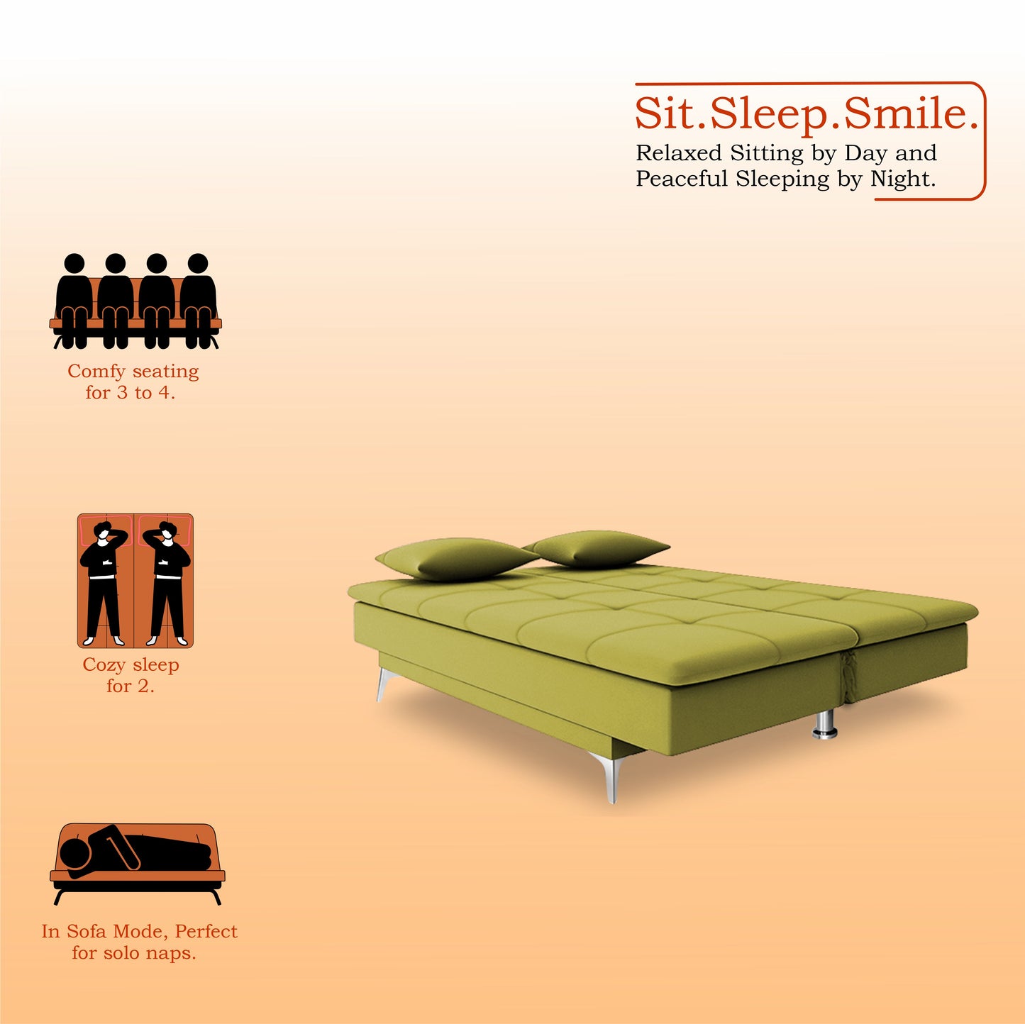 Adorn India Premium New Aspen 3 Seater Sofa Cum Bed 4X6 Velvet Suede with 2 Cushions (Color Light Green) and Suitable for All Indoor, with 3 Years Warranty