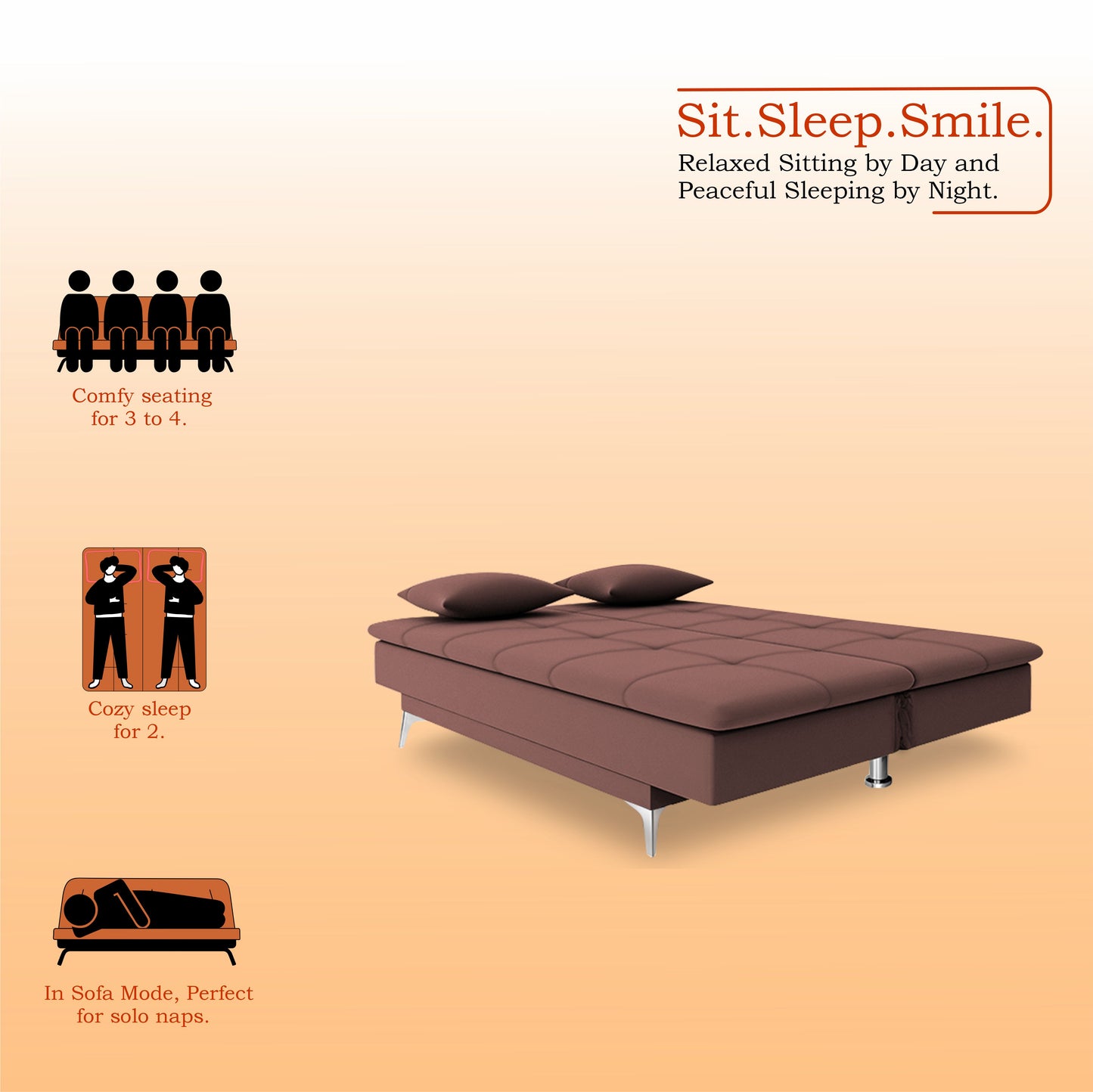 Adorn India Premium New Aspen 3 Seater Sofa Cum Bed 4X6 Velvet Suede with 2 Cushions (Color Pink) and Suitable for All Indoor, with 3 Years Warranty