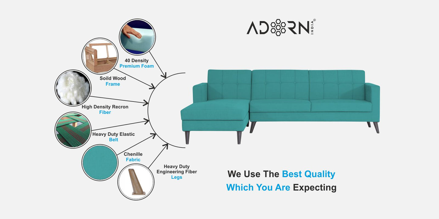 Adorn India Chilly L Shape 6 Seater Sofa Set LHS (Aqua Blue) (3 Year Warranty)