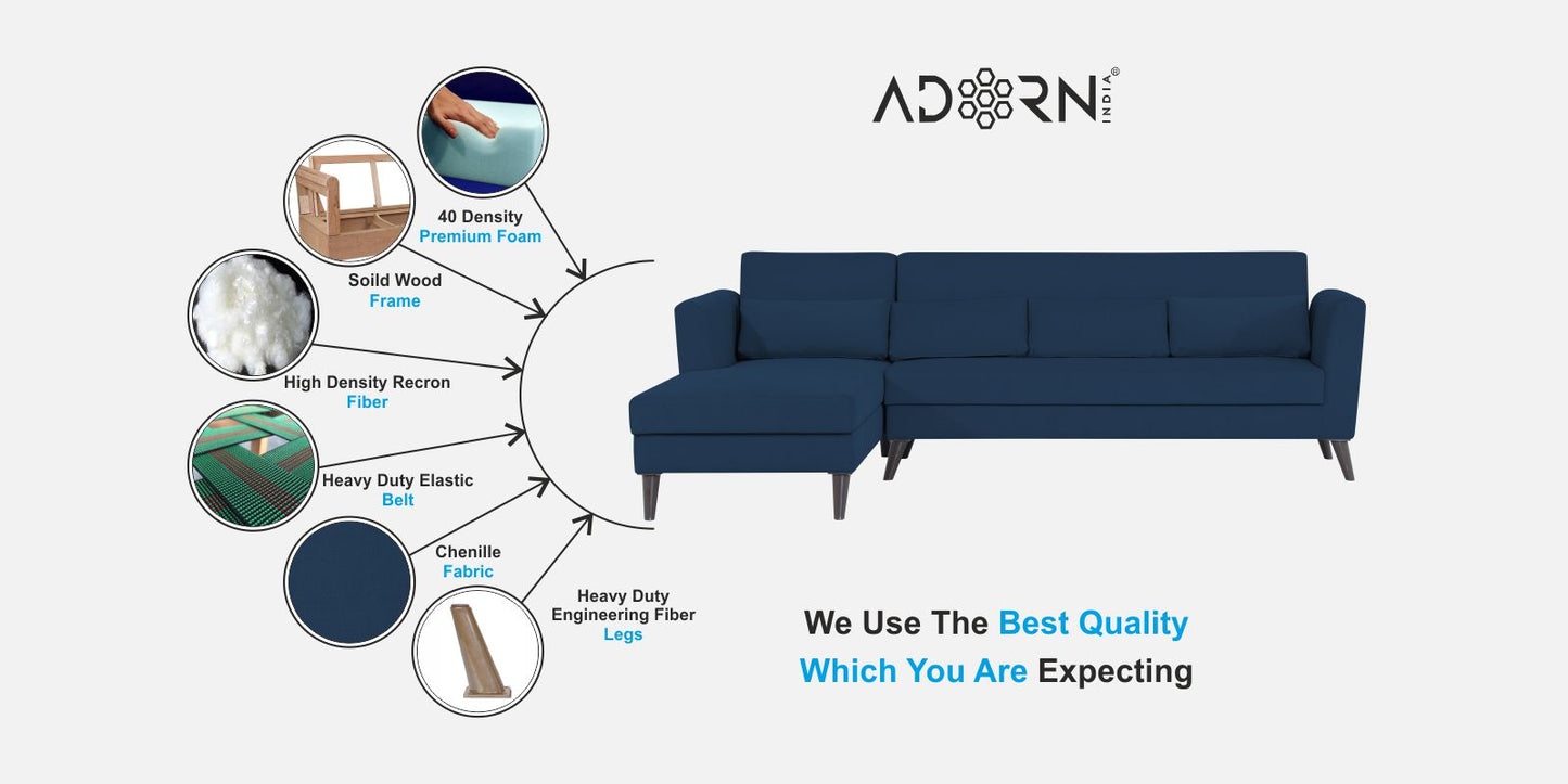 Adorn India Daniel L Shape 6 Seater Sofa Set LHS (Blue) (3 Year Warranty)