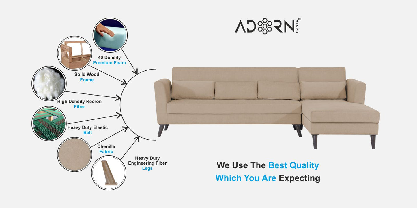 Adorn India Daniel L Shape 6 Seater Sofa Set RHS (Beige) (3 Year Warranty)