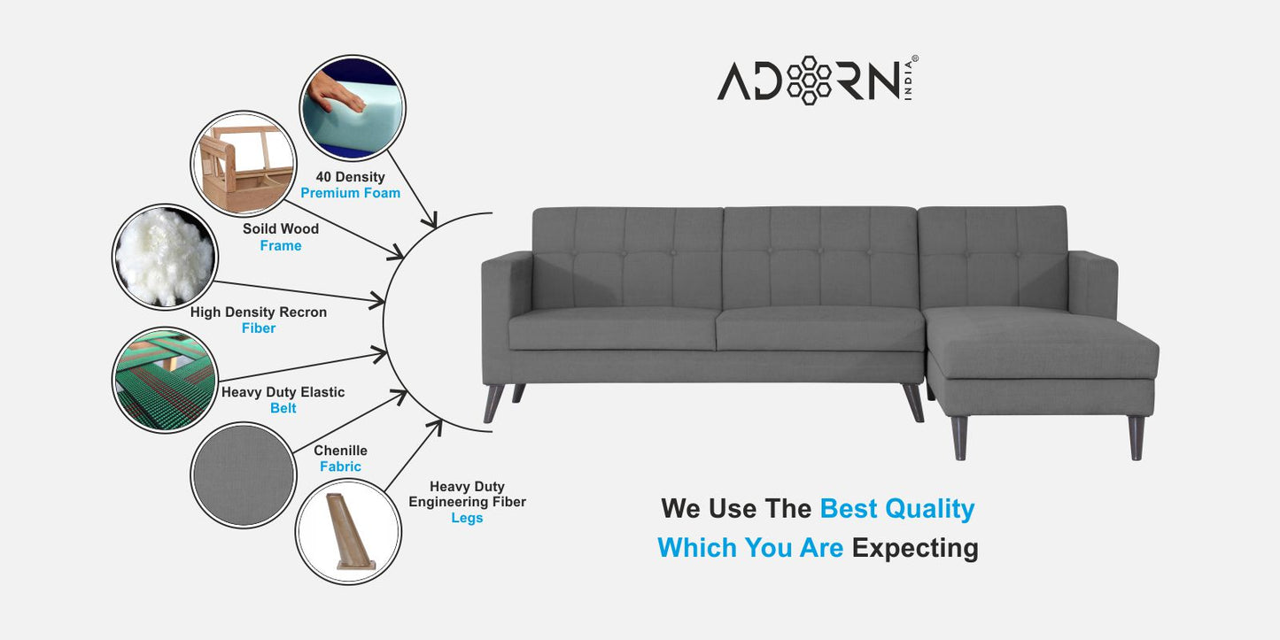 Adorn India Chilly L Shape 6 Seater Sofa Set RHS (Grey) (3 Year Warranty)