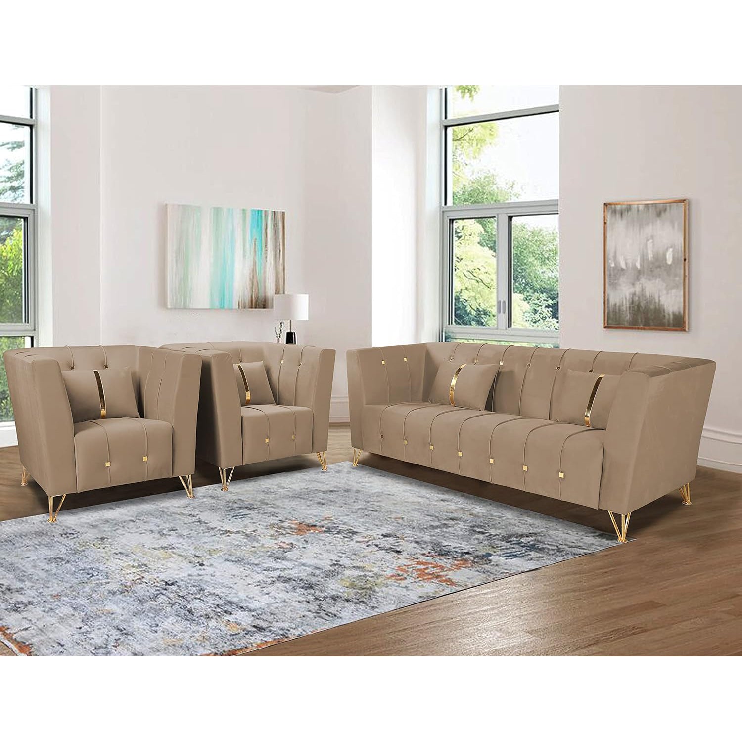 Adorn India Premium Lotus 3-1-1 Seater Sofa (Velvet Fabric Colour Ca