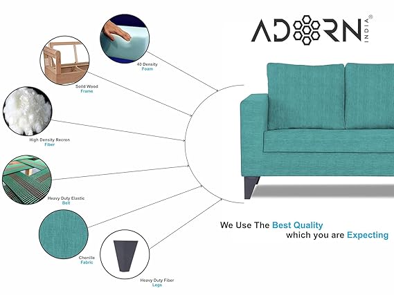 Adorn India Hallton Plain 3+1+1 5 Seater Sofa Set (Aqua Blue) (3 Year Warranty)