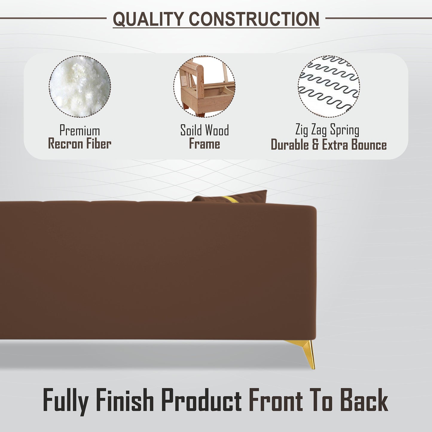 Adorn India Premium Mystic - 3 Years Warranty - 3 Seater Sofa Velvet Suede Fabric - Brown