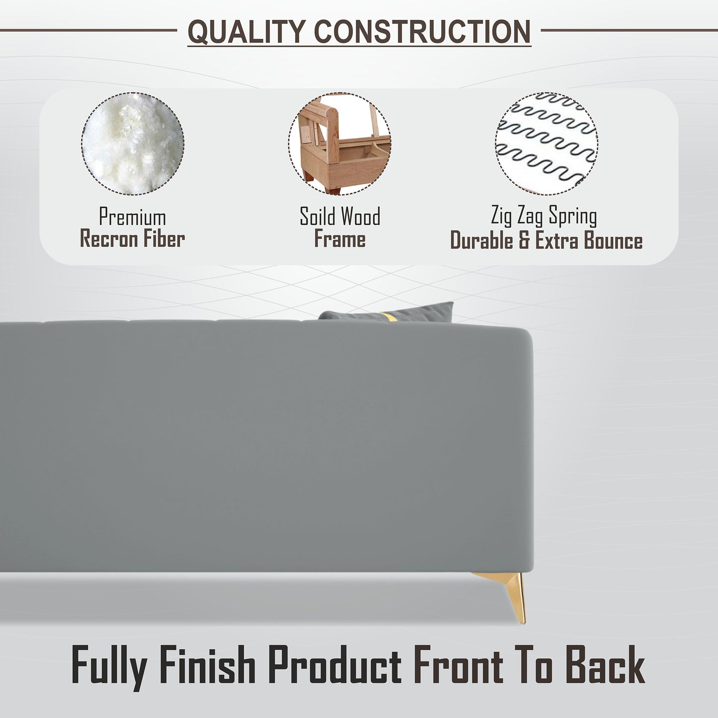 Adorn India Premium Mystic - 3 Years Warranty - 2 Seater Sofa Velvet Suede Fabric - Grey