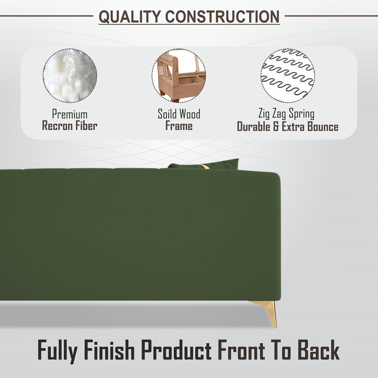 Adorn India Premium Mystic - 3 Years Warranty - 2 Seater Sofa Velvet Suede Fabric - Green