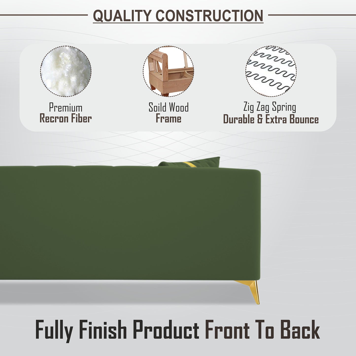 Adorn India Premium Mystic - 3 Years Warranty - 3 Seater Sofa Velvet Suede Fabric - Green