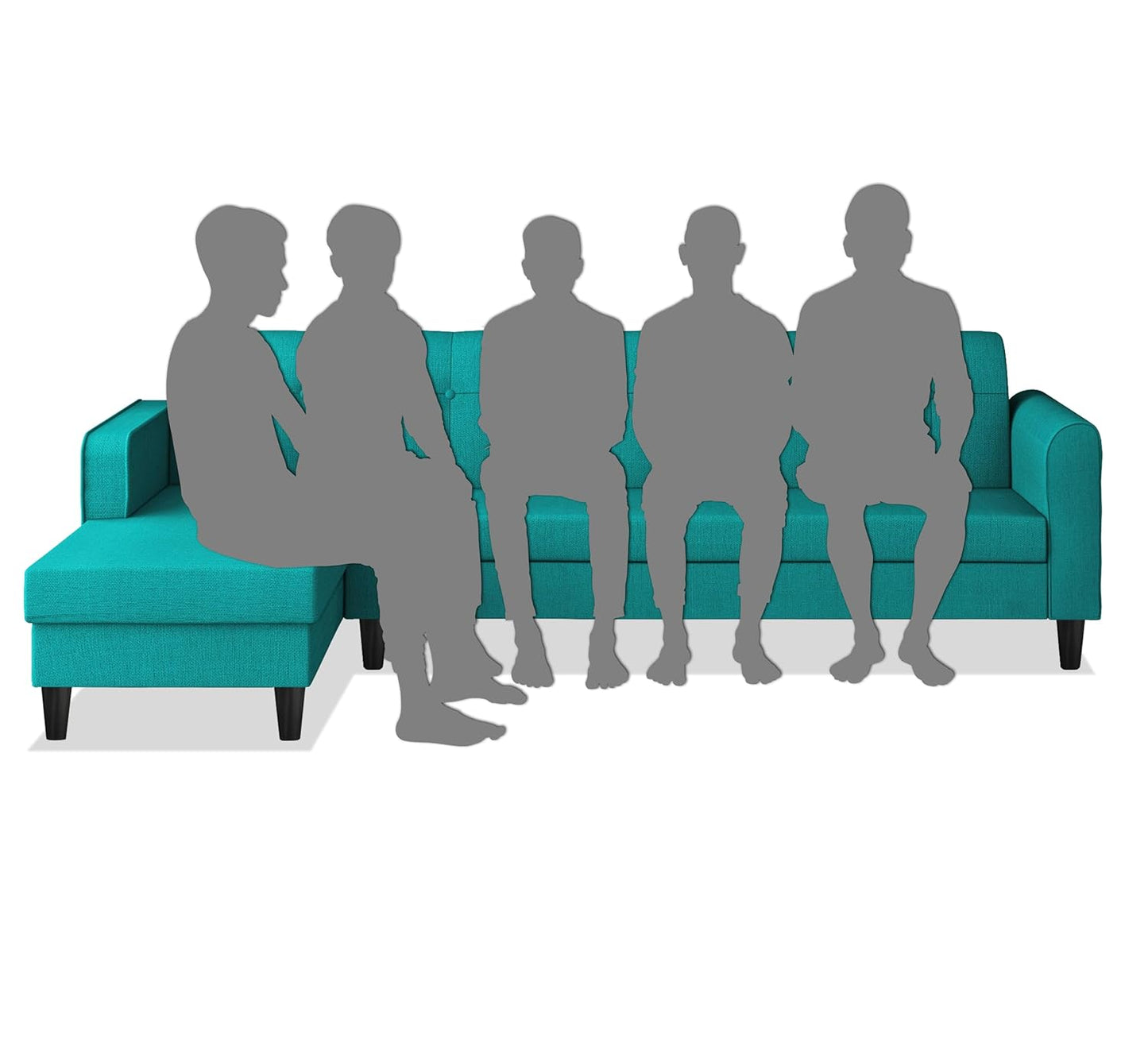 Adorn India Rio Elegant L Shape 8 Seater Sofa Set with Center Table and 2 Ottoman Puffy (LHS) (Aqua Blue) (3 Year Warranty)