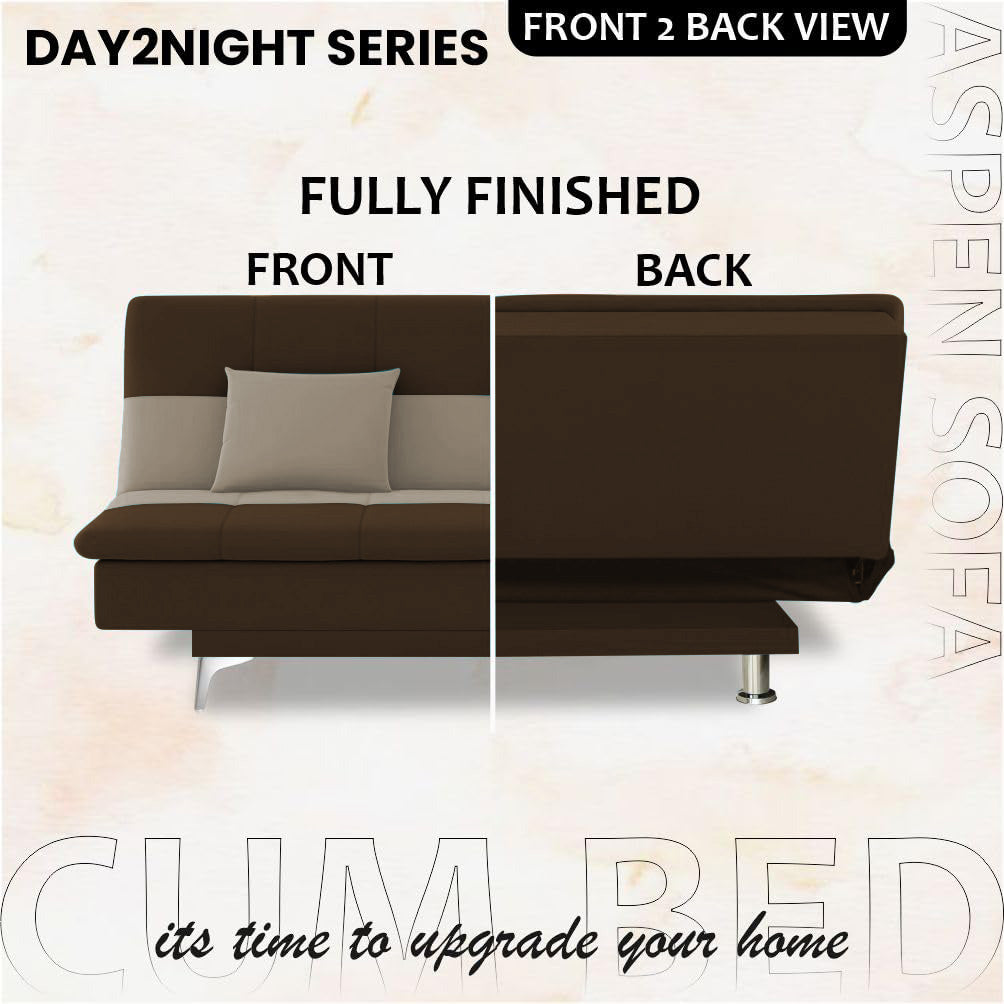 Adorn India Premium New Aspen 3 Seater Sofa Cum Bed 4X6 Velvet Suede with 2 Cushions (Color Brown & Beige) and Suitable for All Indoor, with 3 Years Warranty