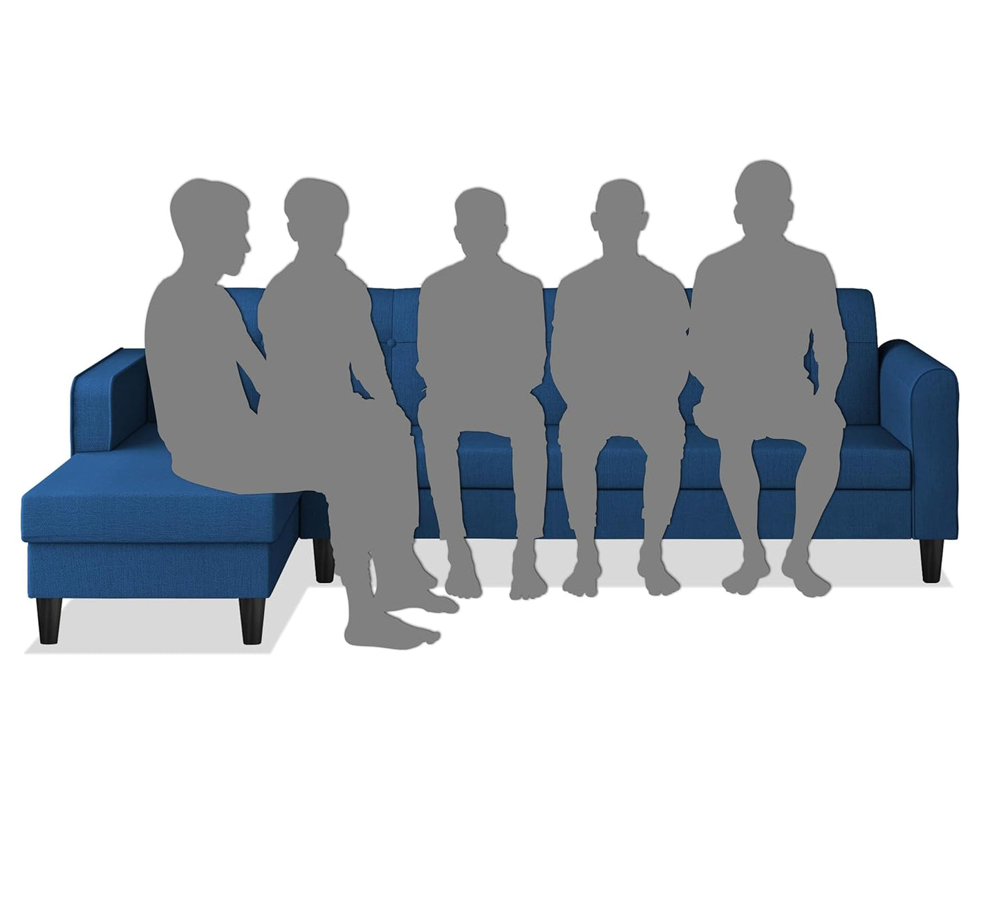 Adorn India Rio Elegant L Shape 8 Seater Sofa Set with Center Table and 2 Ottoman Puffy (LHS) (Blue) (3 Year Warranty)