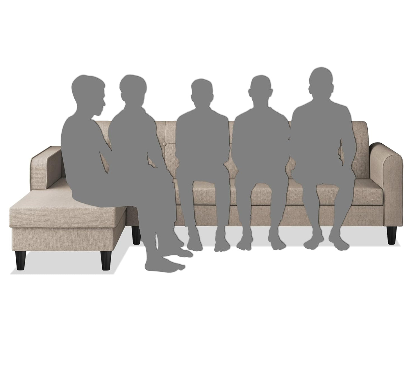 Adorn India Rio Elegant L Shape 8 Seater Sofa Set with Center Table and 2 Ottoman Puffy (LHS) (Beige) (3 Year Warranty)