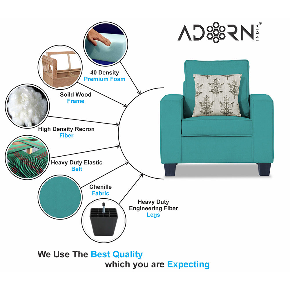 Adorn India Camden 1 Seater Sofa (Aqua Blue) (3 Year Warranty)