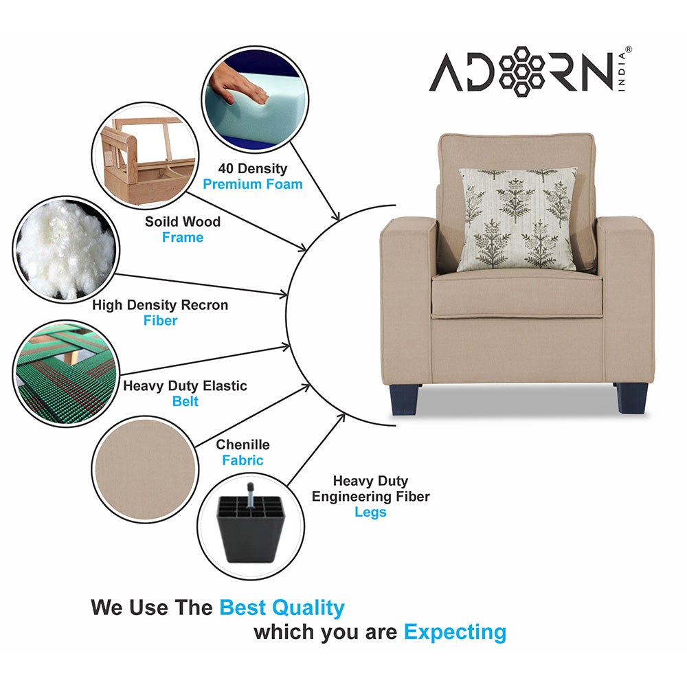 Adorn India Camden 1 Seater Sofa (Beige) (3 Year Warranty)